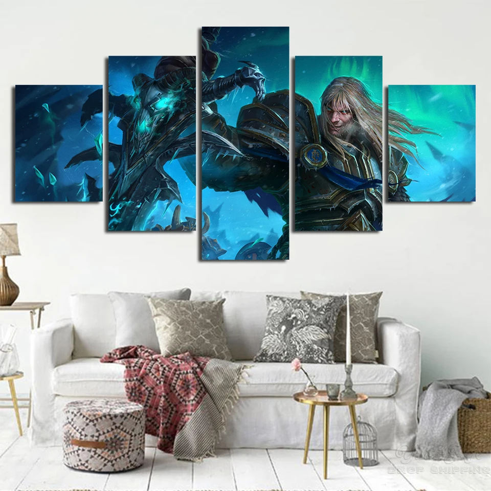 Arthas Menethil холщовая картина настенная горячая Распродажа печатная 5 панельная