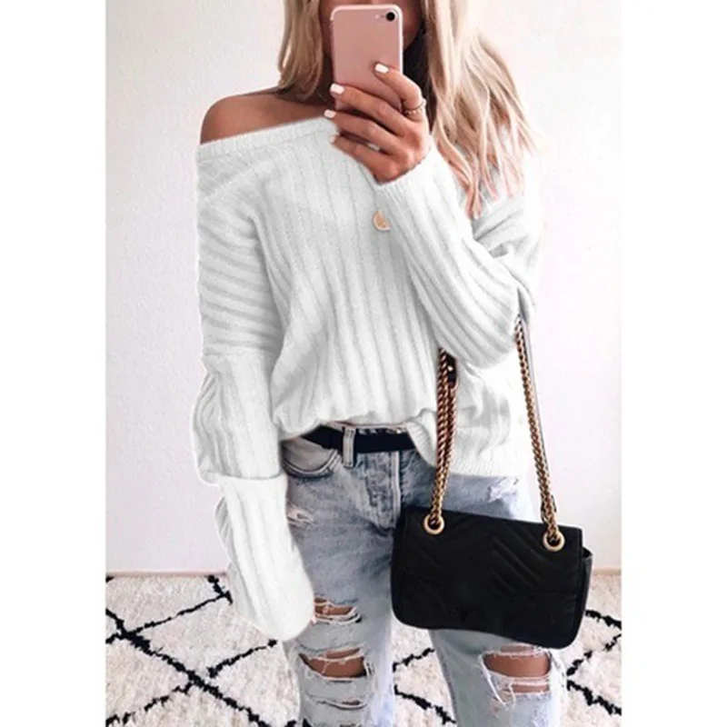 2019 Full O Neck Solid Women Sweaters Pullovers Loose Knitted Tops Autumn Winter Clothing Casual Plus Size SJ3666V | Женская одежда