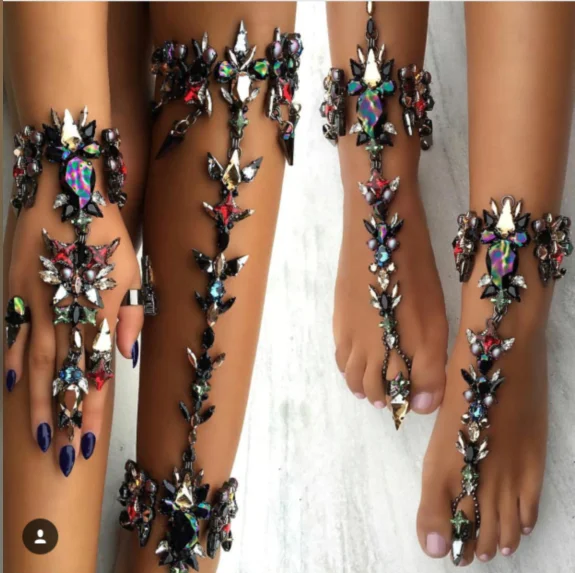 Женский браслет-цепочка на ногу с кристаллами | Украшения и аксессуары