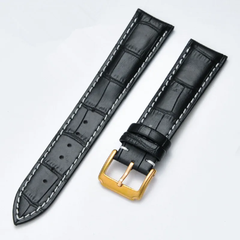 gold-Black white Ремешок для часов из мягкой телячьей кожи 13 15 17 19 21 23 мм браслет из нержавеющей стали с пряжкой - Цвет ремешка: gold-Black white