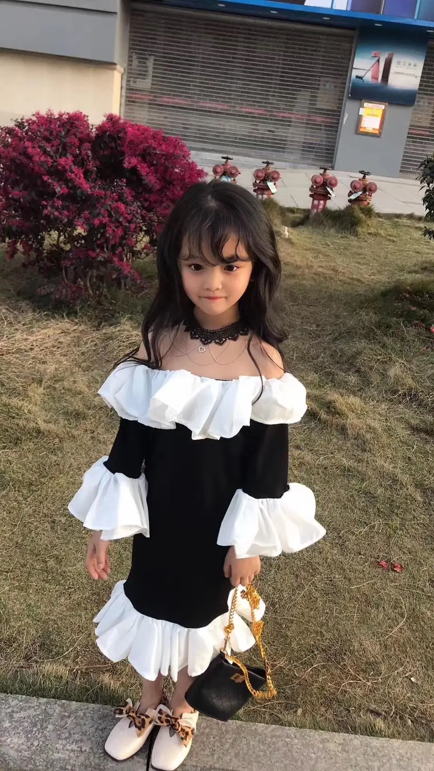 

girls party dress black white color ruffles sweet toddler baby girls dresses