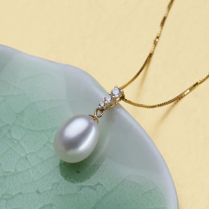 Женское колье с белым жемчугом FENASY золотистое ожерелье подвеской из серебра 925