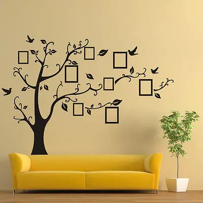 Большой 200*250 см/79*99 дюймов черный 3D модный DIY Фото Дерево Птица ПВХ памятная