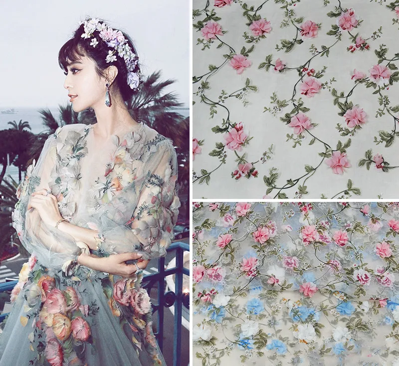 Новый 3D цветок сделай сам из шифона органзы кружевная ткань с принтом 130 см