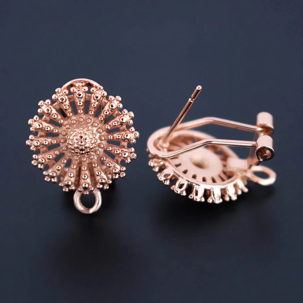 Серьги клипсы с подвесными коннекторами филигранные круглые латунные