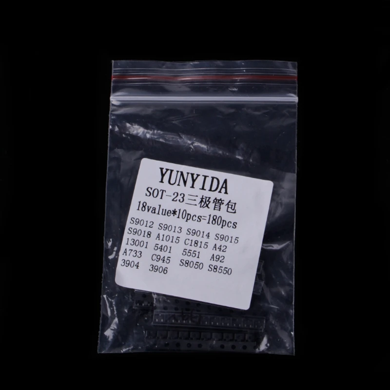 180 шт. 18 значений SMD транзистор набор SOT-23 2N2222 S9013 S9014 S9015 S9018 триодные транзисторы