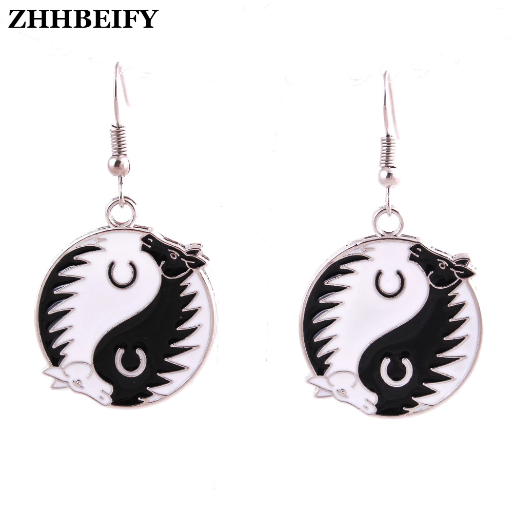 Лошадь Инь Ян кулон Tao Yinyang эмалированные лошади амулет кожаная цепочка Кулон
