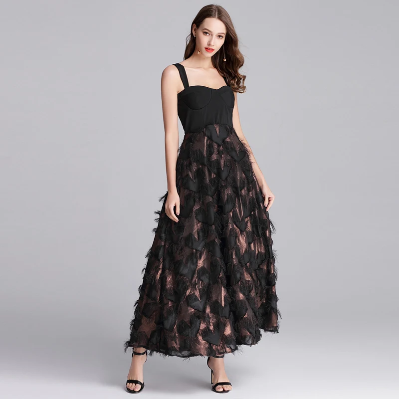2018 Summer femme black Pentagram jacquard Spaghetti Strap dress vestidos women Strapless Tassel party sexy long | Женская одежда