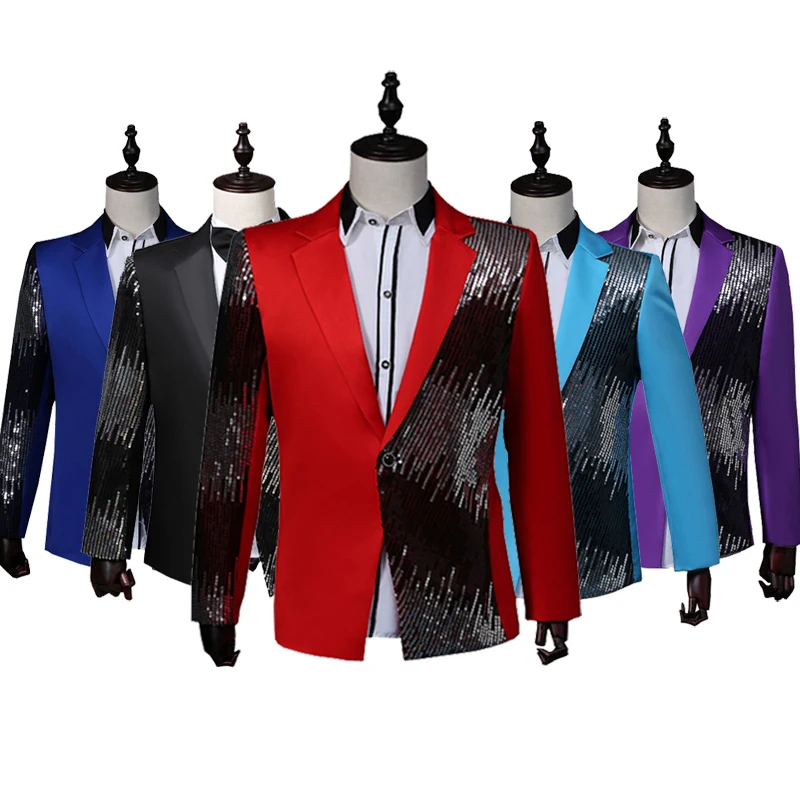 

Bright Sequins Slim Men Jacket Evening Performance Outfit Male Blazer Singer Show Coat Nightclub Bar Dancer Stage Wear DNV11505