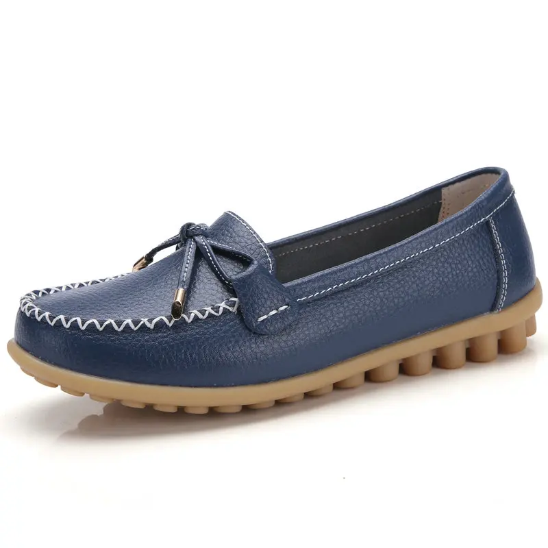 Dark Blue OZERSK/туфли из натуральной кожи на плоской подошве; повседневные Лоферы без застежки; женская обувь; удобная обувь на мягкой плоской подошве; Женская обувь в винтажном стиле - Цвет: Dark Blue