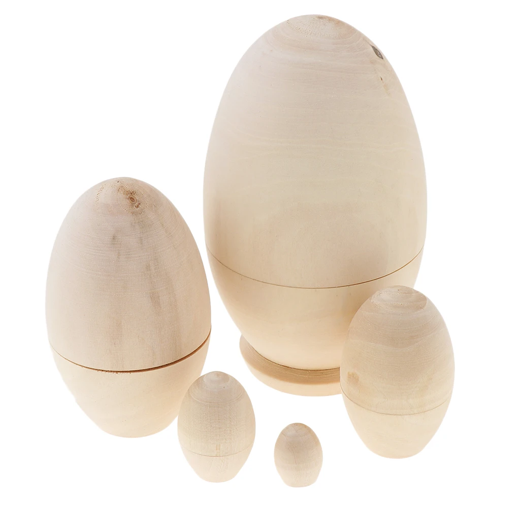 Набор из 5 неокрашенных пустых деревянных кукол (в форме яйца) Матрешка своими