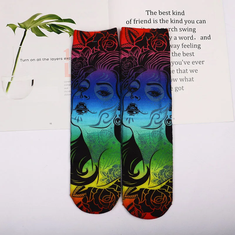 Фиолетовый Новинка, милые женские гольфы с 3D принтом, socken damen, модные женские забавные женские носки с котом, 30 см, художественные носки, забавные носки - Цвет: Фиолетовый