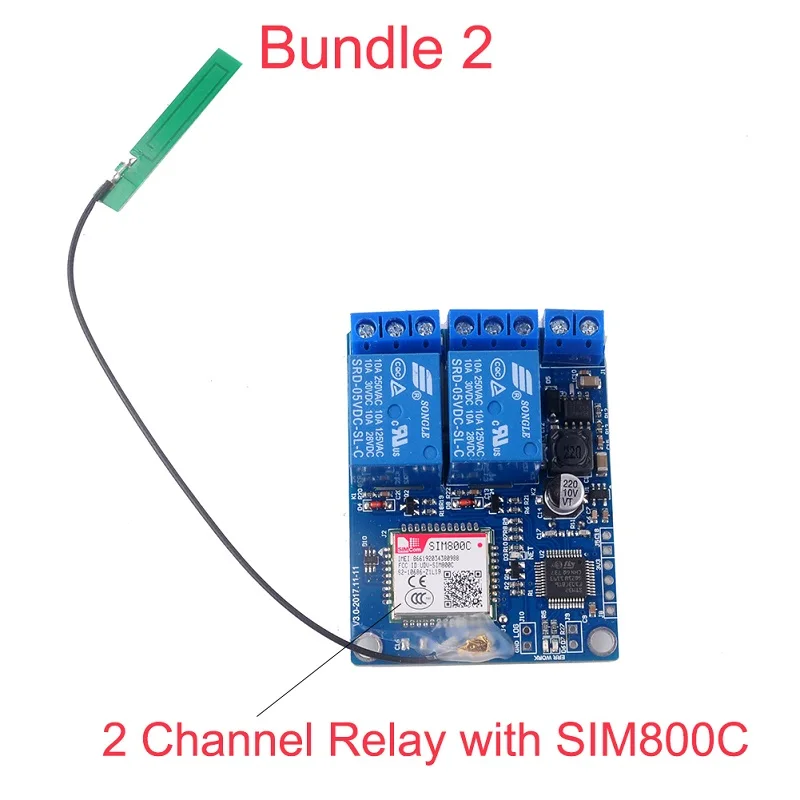 Bundle 2 1 канал/2 канала релейный модуль SMS GSM пульт дистанционного управления с/без SIM800C STM32F103CBT6 для открывания ворот - Цвет: Bundle 2