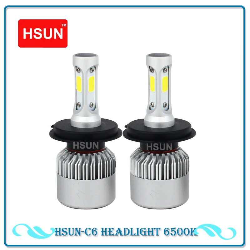 

HSUN 2pcs 36W COB High Power H4 LED Headlight Built Turbo Cooling Fan High Speed H7 H16 PSX24W PSX26W Headlight bulb 6000K