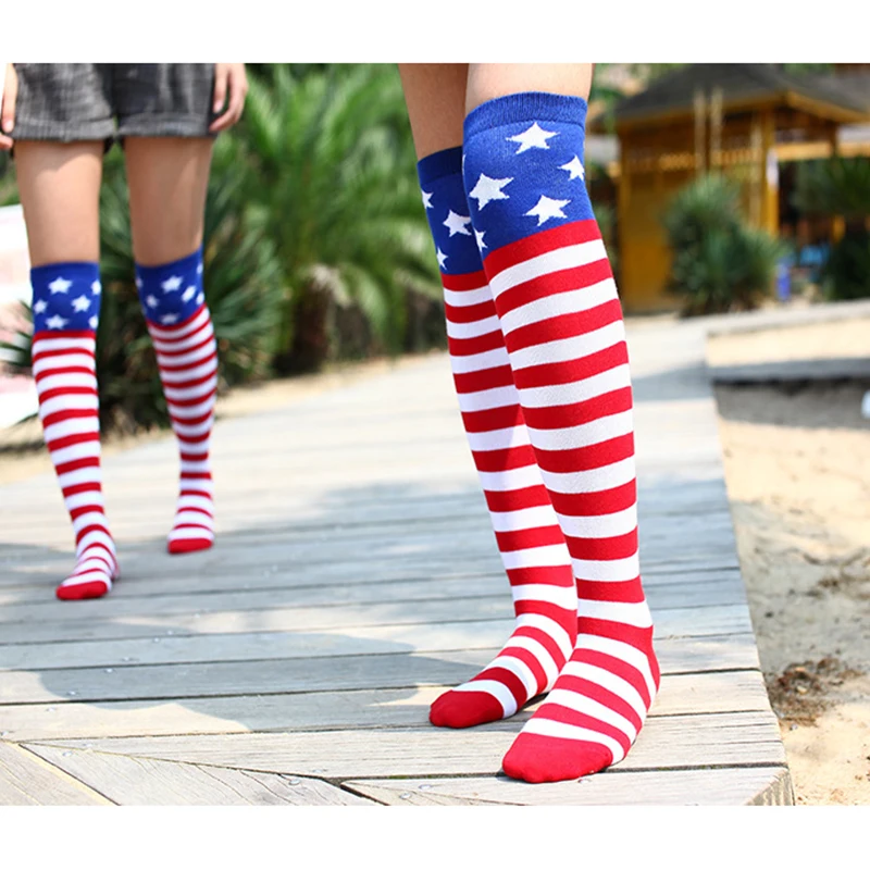Модные трикотажные женские чулки американский/американский флаг звезды в