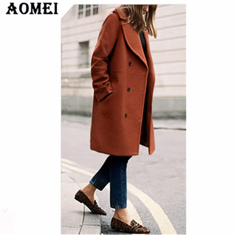 Women Winter Wool Coat Long Sleeve Casual Woolen Cape Tops Double Breasted Outerwear Clothing Workwear for Office Ladies | Женская