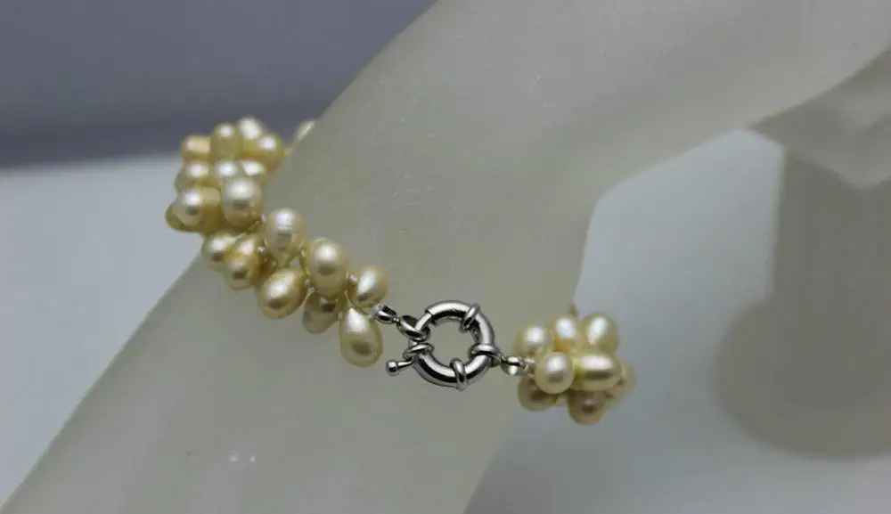 2strands twist Champagne Beaded freshwater pearl bracelet &quotHandmade&quotAlloy 9INCH &gt&gtfree shipping | Украшения и