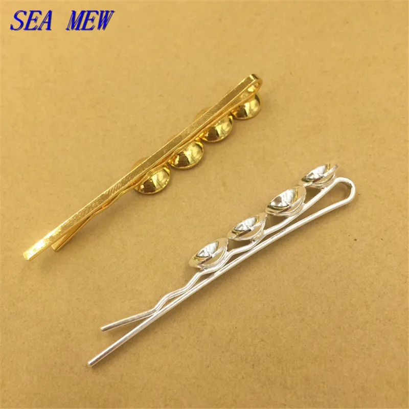 SEA MEW 20 шт 8 мм Кабошон Базовые заколки для волос золотого и серебряного цвета