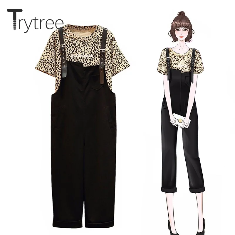 Женский комплект из двух предметов Trytree повседневный Леопардовый топ +