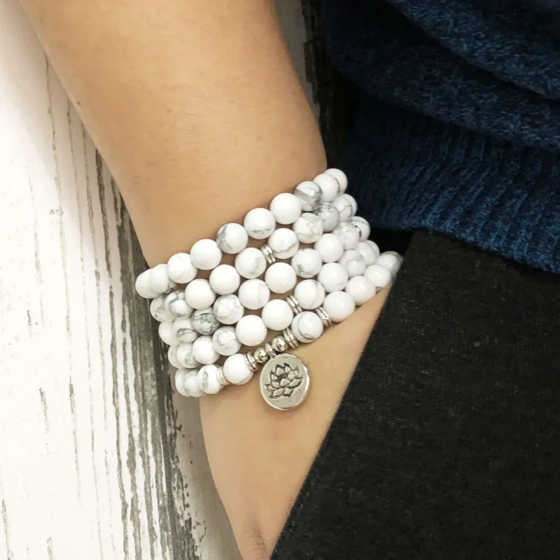 Модный обернутый браслет Howlite 108 Mala женский с подвеской на запястье натуральный