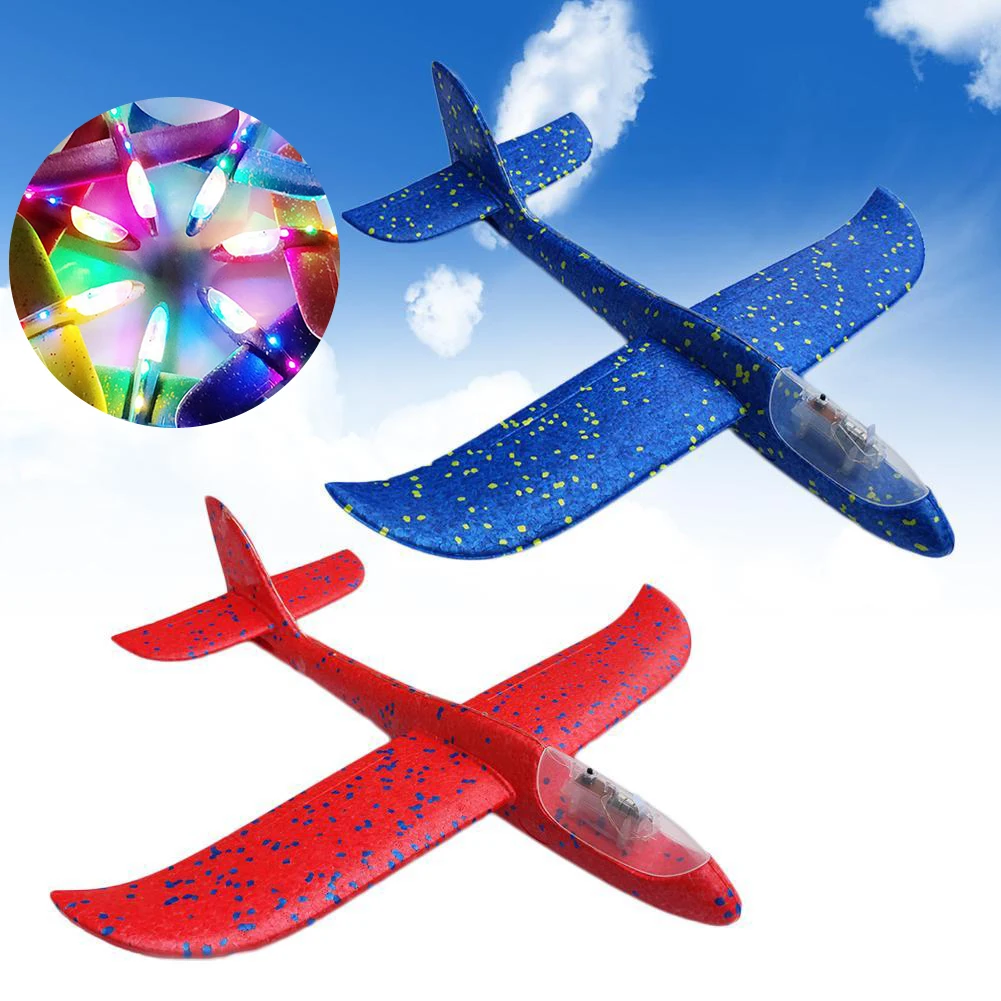 

48cm Kids DIY Airplane Model Hand Throw Flying Plane Foam Fillers Aeroplane Led Flashing Aircraft Toys for Children Gift