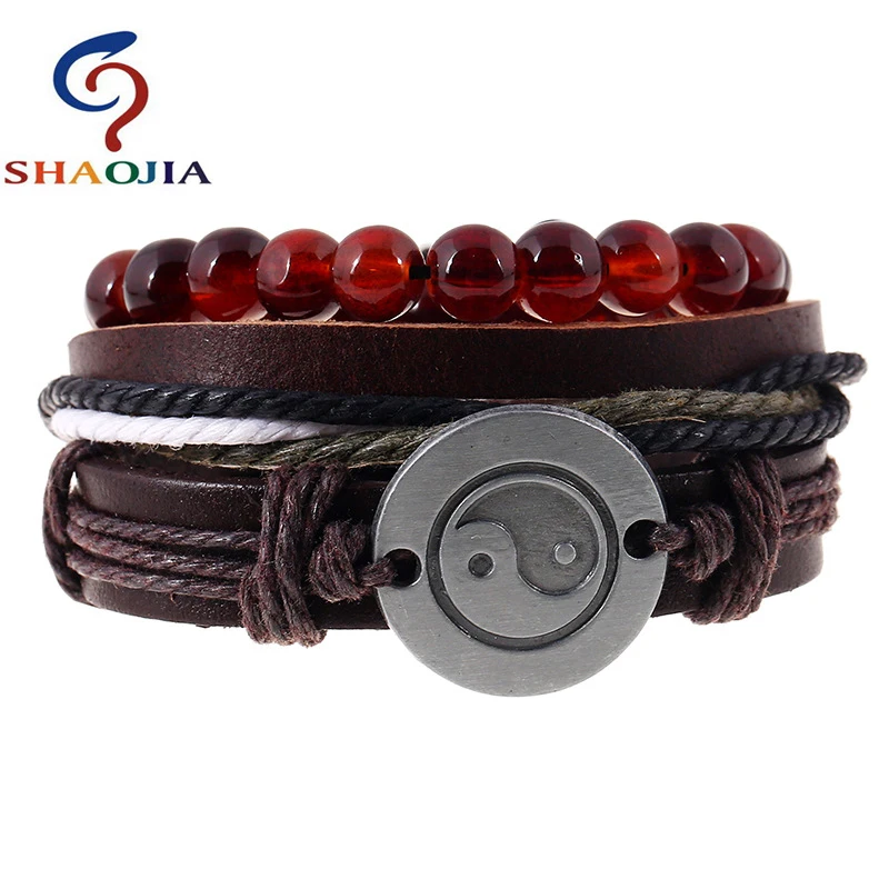 Японский регги красный желтый зеленый вязаный кожаный браслет браслеты Будды