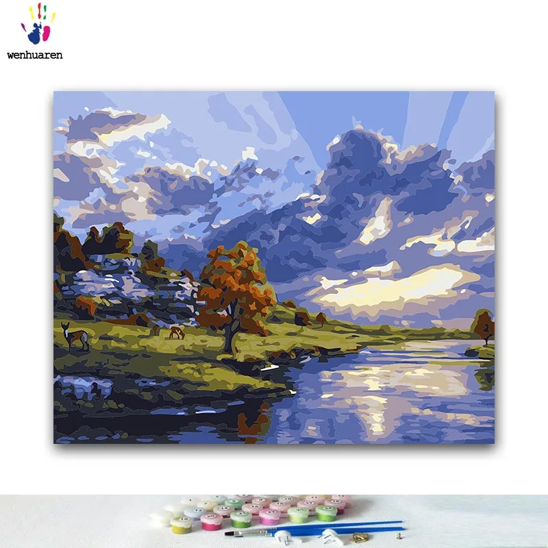 DIY Coloring paint by numbers Forest landscape and animals paintings with kits 40x50 framed | Дом и сад