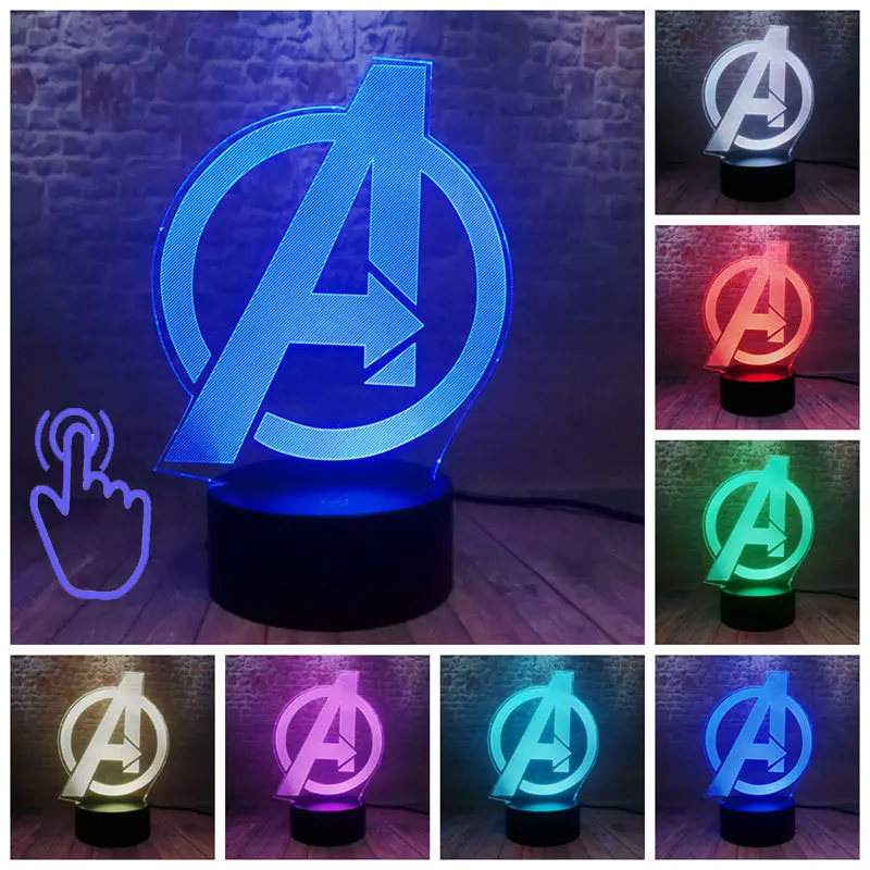 Marvel Железный человек фигурка 3D Иллюзия светодиодный ночной Светильник Красочные светильник Мстители завершающей фигура Халка маска Железного человека модель игрушки - Цвет: Touch Switch