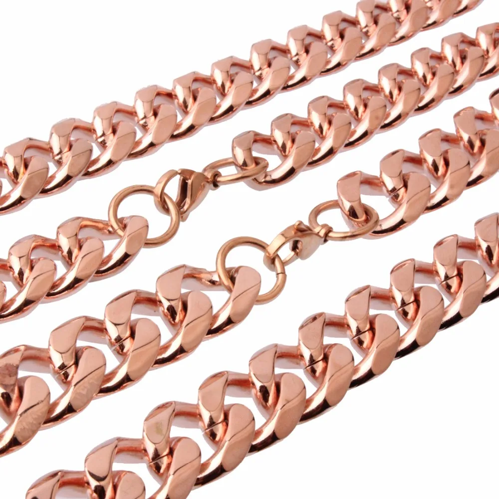 15/17/19mm Wide Stainless Steel Curb Cuban Necklace for Mens Boys Rose Gold Chain 7-40&quot Fashion Jewelry | Украшения и