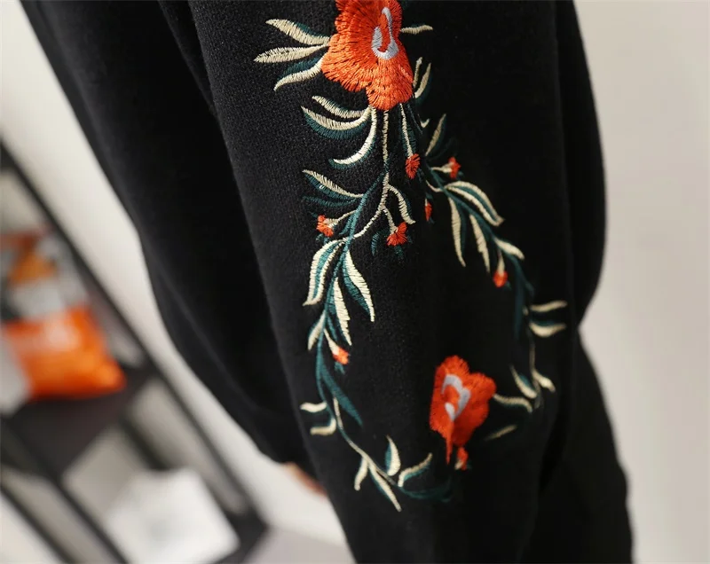 OHCLOTHING Новинка весна осень вышивка розы S/L Размер Женский вышитый свитер с длинным рукавом на молнии кардиган пальто F1761