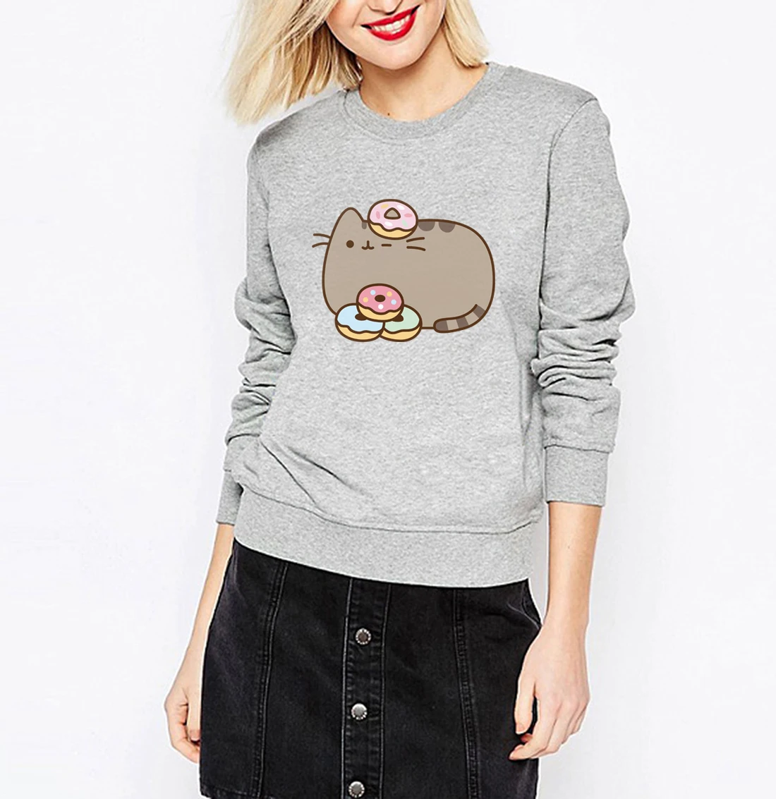 gray Женские пуловеры с героями мультфильмов kawaii; сезон осень-зима; флисовые стильные толстовки; цвет темно-синий, черный, красный, серый; спортивный костюм; размеры S-XXL; толстовки; - Цвет: gray