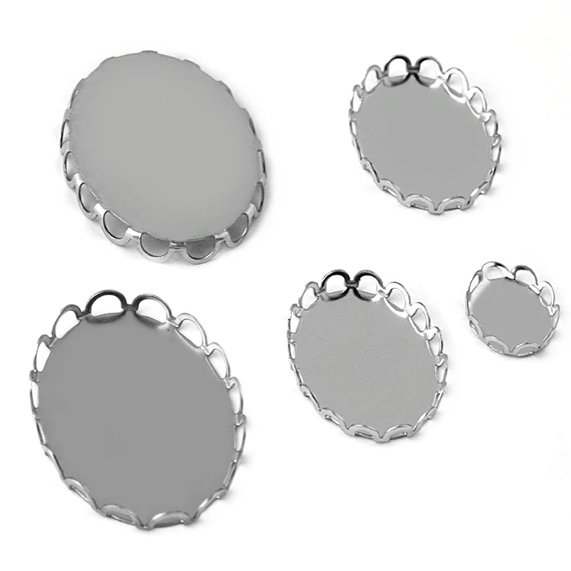 

30pcs Stainless Steel Pendant Blank 13x18mm 18x25mm Lace Oval-shaped Cameo Cabochons,WHOLESALE DIY Jewelry Fittings