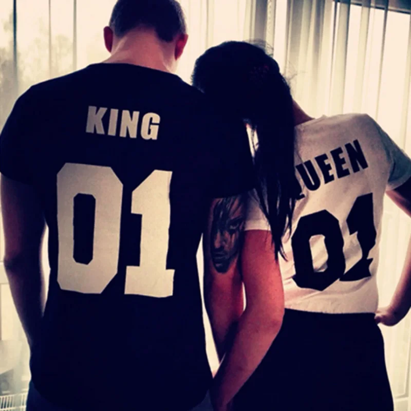 2019 летняя модная футболка с надписью KING QUEEN 01 мужская и женская Повседневная