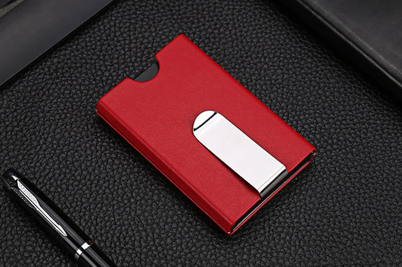 red Мужской держатель кредитной карты для кредитных карт, деловой кошелек из искусственной кожи, Rfid, модный аварийный зажим, высокая емкость, Женский футляр для изменения ID-карты - Цвет: red