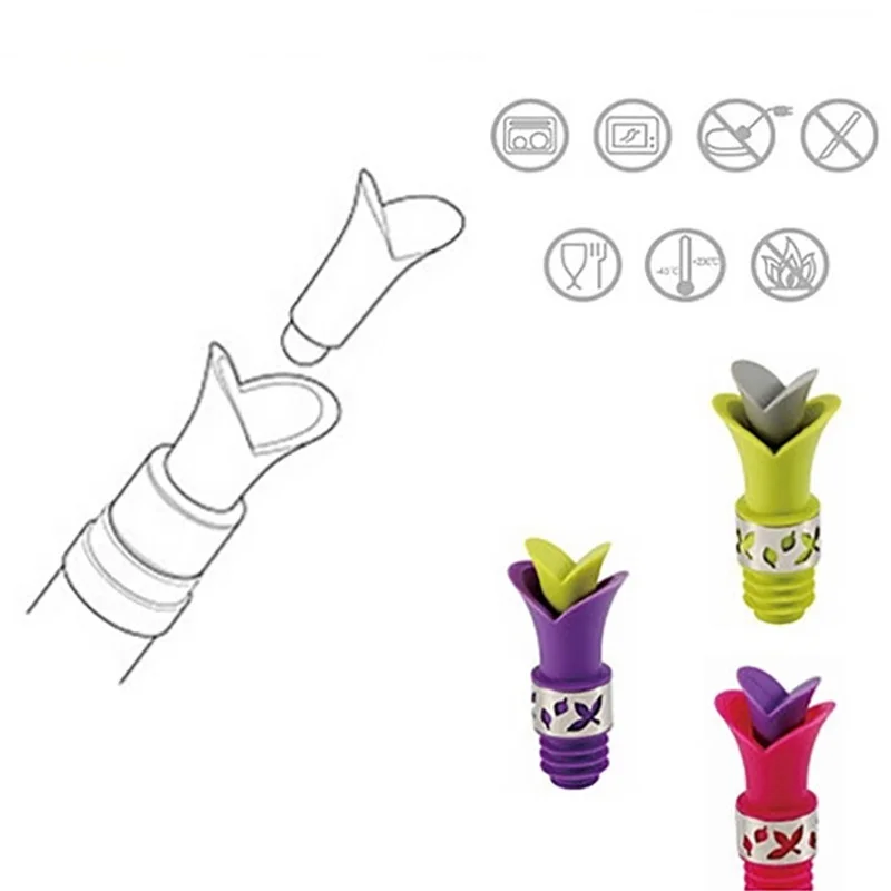 

1PC Lily Flower Shaped Silicone Wine Bottle Stopper Approved Durable Wine Pourer Kitchen Bar Tool GJPDZS846