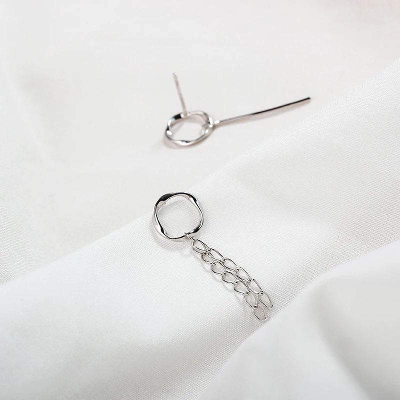 S925 sterling silver asymmetric circle tassel earrings with stylish and simple personality E16450 | Украшения и аксессуары