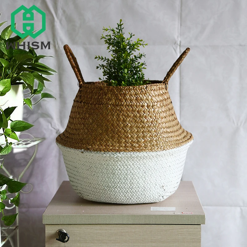 WHISM, складной цветочный горшок, морской горшок из ротанга, цветочный горшок, декоративный красочный горшок для растений, корзина для хранения для дома, балкона, садового декора