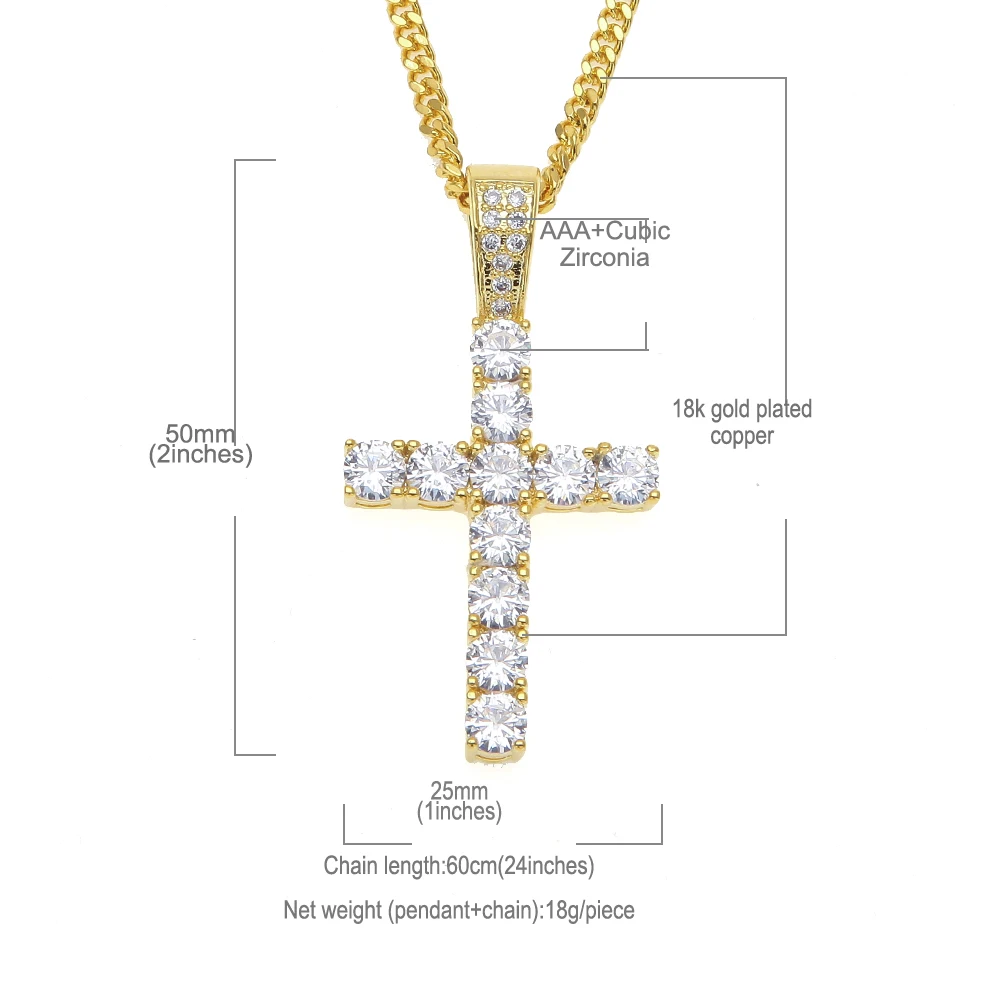 

TBTK Luxury Beautiful Cross Zircon Stones Pendant With 3mm CZ Tennis Chains Necklace Unisex Fashion Jewelry Punk Style Gifts Men