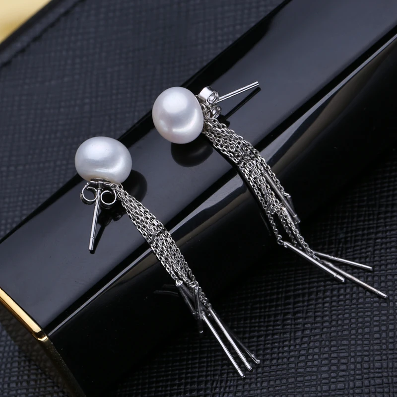 MITUO natural cultured Pearl earrings 925 Sterling Silver tassel wedding Jewelry Women Accessories with box | Украшения и