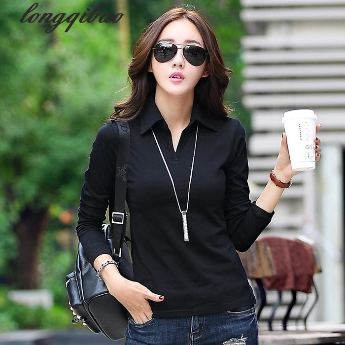 Новинка осенне-зимняя женская тонкая белая рубашка-поло с лацканами хлопковая