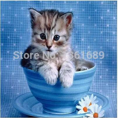 Серия с животными-Милая Вышивка котом вышивка крестиком стразы наклеенная