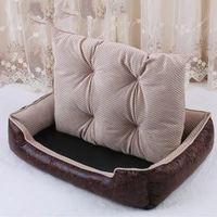 luxury pu leather dog beds waterproof cozy pet dog basket cat kennel removable mattress for puppy big animals bulldog teddy
