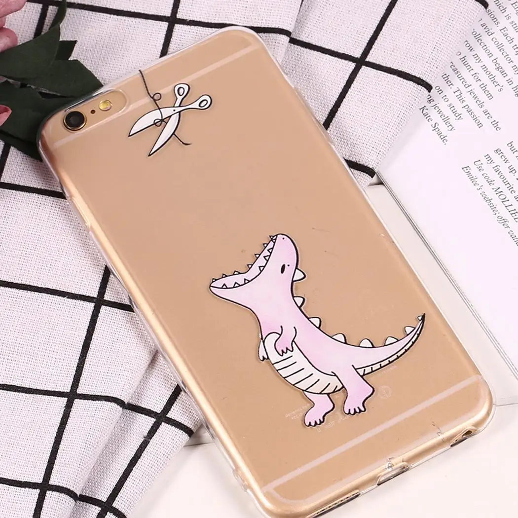 Cartoon Phone Cover Pink Proof Shockproof Dinosaur Soft TPU Cases For iPhone 6s /6s Plus 7/7plus/8plus/X Random Color Protector |