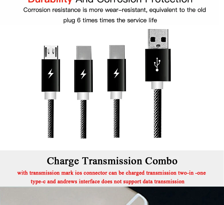 3 в 1 кабель Micro usb type C 8 pin зарядное устройство кабель для iPh шнур Быстрая Зарядка Кабели для Xiaomi/huawei/Android 1 м