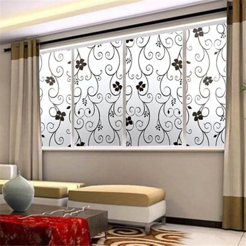 45 x100cmPVC Frosted Privacy Cover Glass Wall Sticker Window Door Black Flower Stickers Film Adhesive Home Office Decor | Дом и сад
