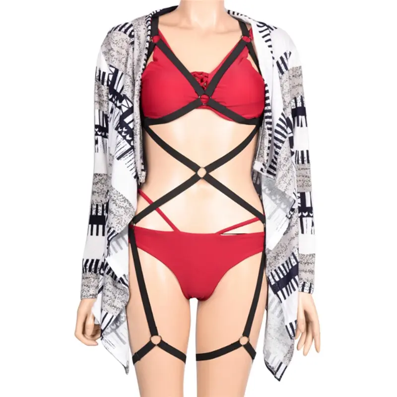 

Sexy Lingerie Female Bust Dress Set Bondage Pastel Goth O Ring Strap Bust Garter Belt Punk Wear Women Suit