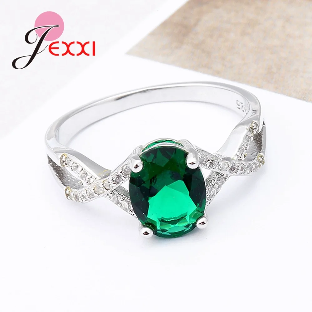 Wholesale Fashion Round Green Zirconia Rhinestone 925 Silver Women Wedding Engagement Jewelry Ring Low Price Promotion | Украшения и