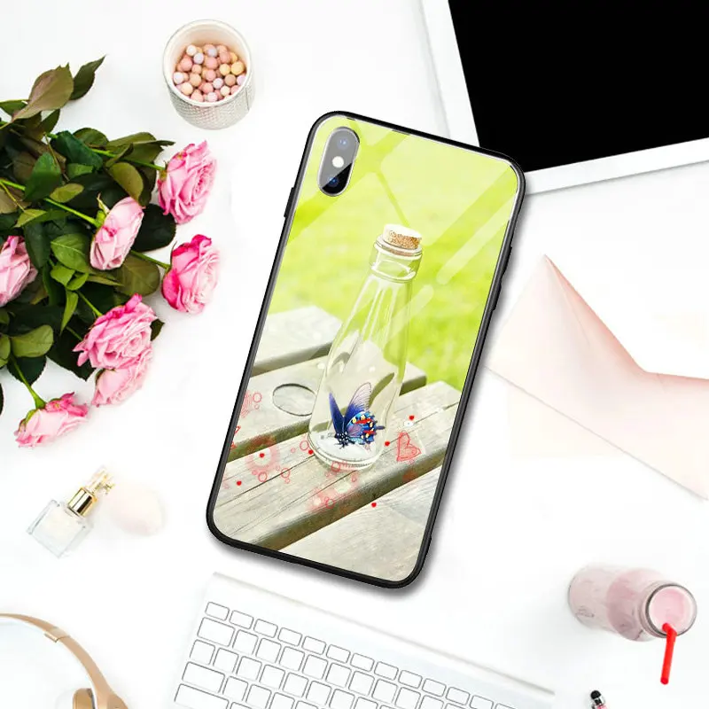 Чехлы для телефонов из закаленного стекла с интересным цветом iPhone 5 5S SE 6 6S Plus 7 7Plus 8