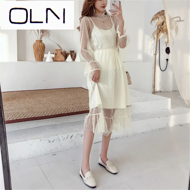 Летнее платье в Корейском стиле Vestidos OLN + слинг Корейская версия комплект из 2