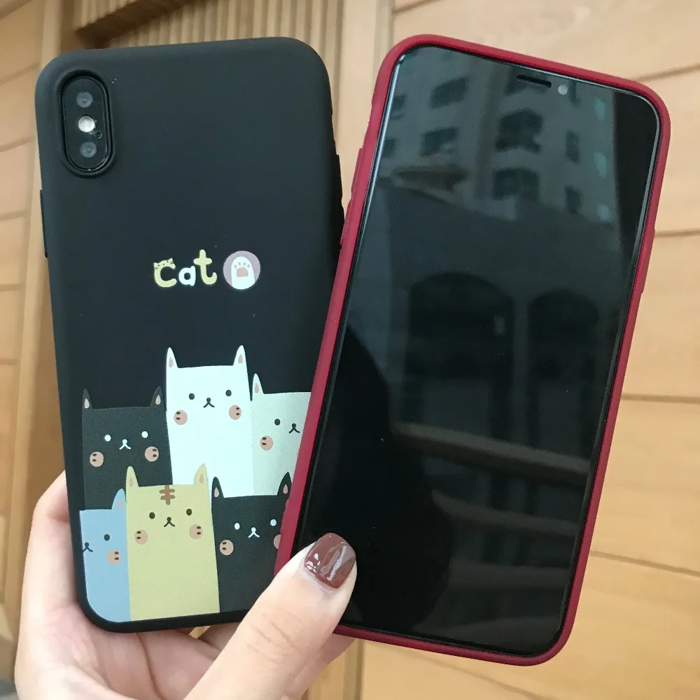 FashionFor iPhone x Case Silicone Cute Cartoon Animal Cat Matte TPU Soft Back Cover For 6 6S 7 8 Plus Phone |